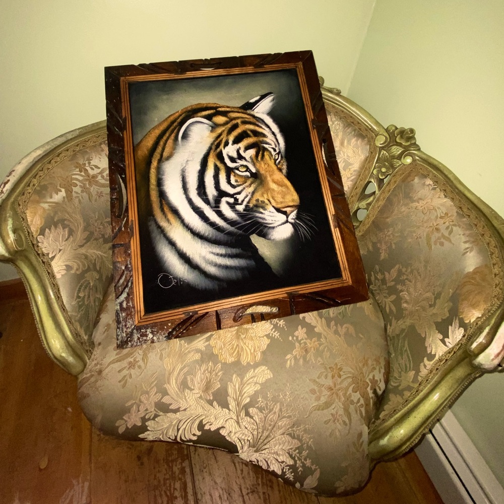 Vintage velour tiger Painting By Mexican Artist David Ortiz
